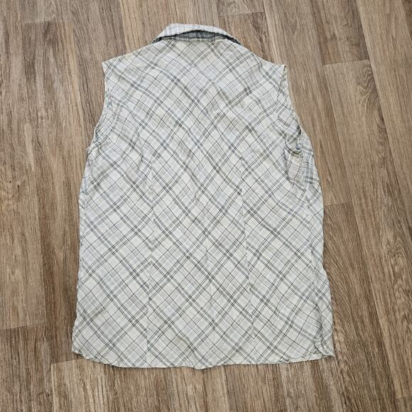 Vtg Y2K GAP Linen Sleeveless Blouse Women M Blue Plaid Preppy 2000s Boho Cottage - Picture 5 of 9